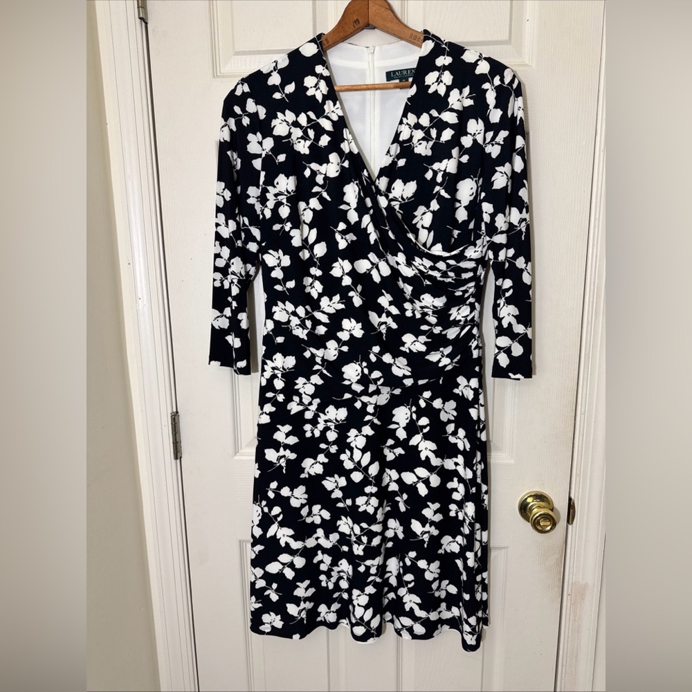 Lauren Ralph Lauren Women's Dress Size 16 Black & White Floral Pattern